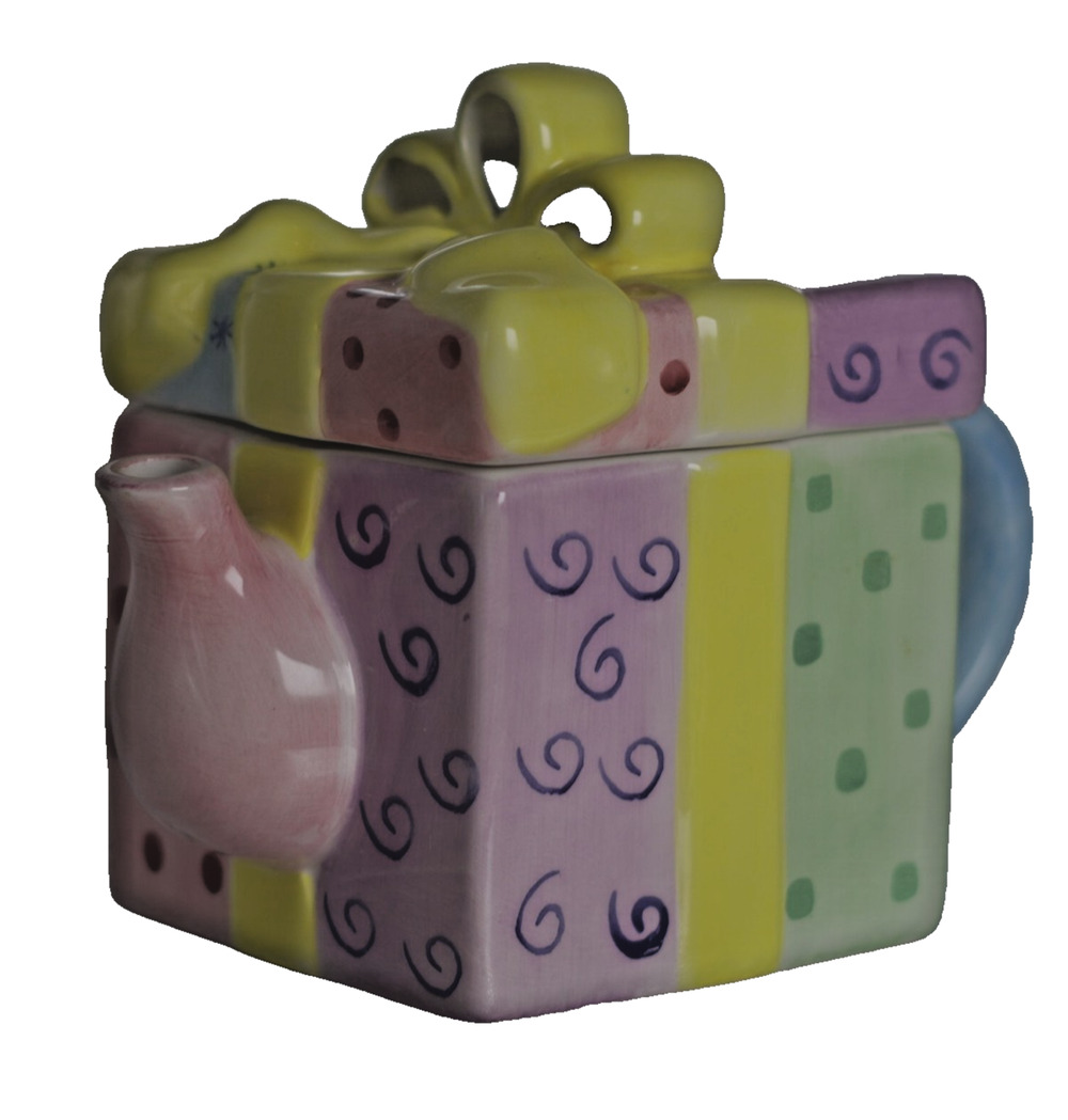 Gift Box Ceramic Teapot Pastel Present Bow Novelty Tea Pot Betaiing LLC Cute